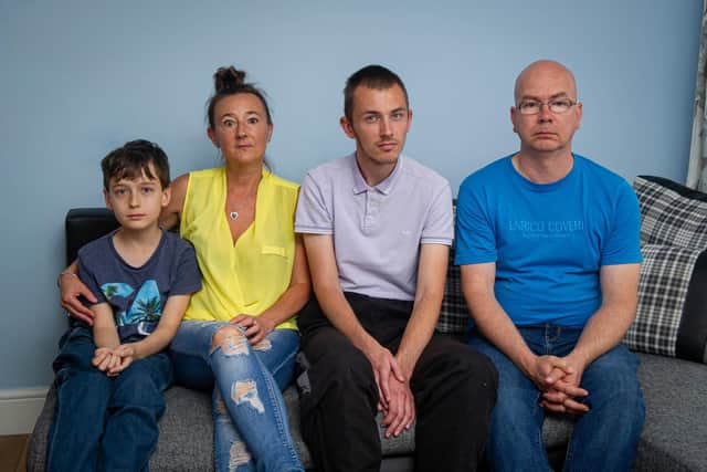 Marcel Bukowski at his home with his family in Gosport.  (l-r)  His brother Maksym 11, mother, Sylwia, Marcel and step-father, Mack Bartosiewicz.

Picture: Habibur Rahman