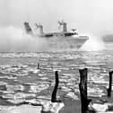 SRN2 Hovercraft over an ice pack in Wooton Creek, Isle of Wight in January 1963.