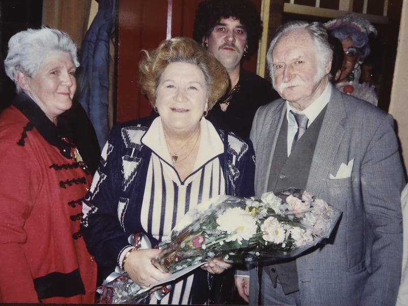 Northcote Pub in Southsea collects.Pictured is: (middle and right) Mollie Sugden and her husband William Moore at The Leopard Inn for a charity night in December 1988.