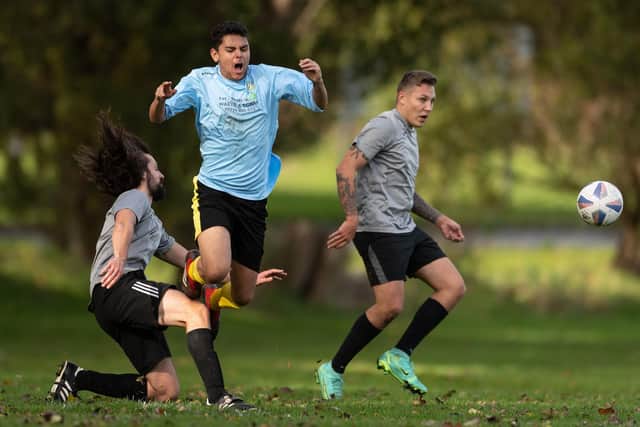 Hatton Rovers (blue) v Milton Rangers in Division 6 of the City of Portsmouth Sunday League.
Picture: Keith Woodland