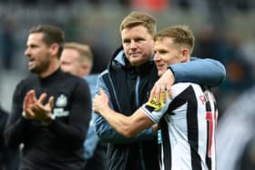 Newcastle manager Eddie Howe celebrates with Matt Ritchie following the Toon's recent Premier League win against Wolves    Picture: Michael Regan/Getty Images