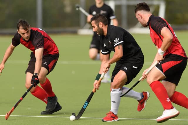 Niall Stott (black) netted two set pieces as Fareham defeated Plymouth Marjon to remain second in the Western Conference table

Picture: Keith Woodland (171021-546)