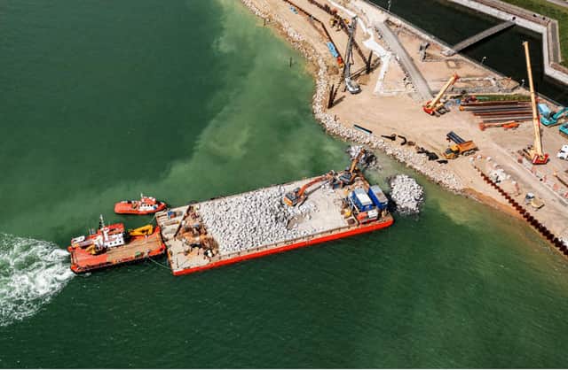 A delivery of rocks for the sea defences at Long Curtain Moat taken by Tony Hicks