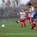 Jon Ashford scores for Horndean United. Picture: Chris Moorhouse