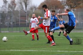 Jon Ashford scores for Horndean United. Picture: Chris Moorhouse