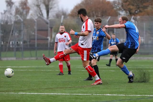 Jon Ashford scores for Horndean United. Picture: Chris Moorhouse
