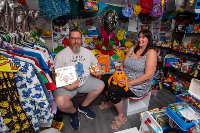 Michelle Martinez and husband Stephen Stace with her Mr Men memorabilia. Picture: Habibur Rahman