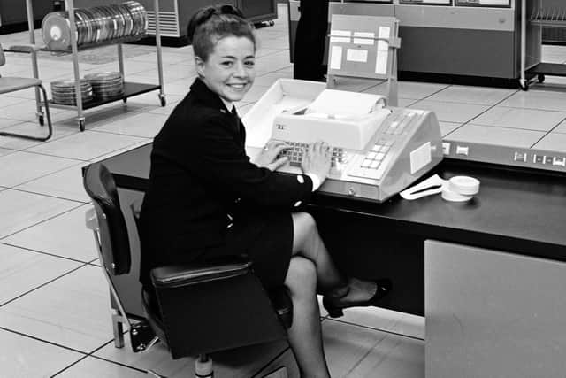 Chief Wren Linda Ollivant at HMS Centurion, the navy's computer centre at Gosport, 1970. Picture: Getty