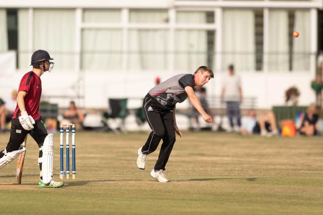 Jake Peach bowling for Portsmouth & Southsea in their T20 Plate final against Fair Oak. Picture: Keith Woodland