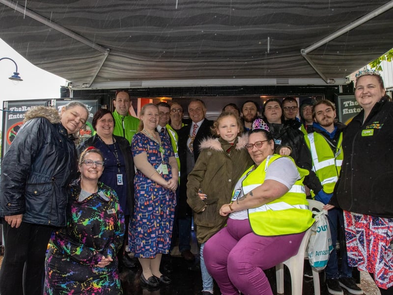 The Mayor of Gosport Jamie Hutchison with organisers and volunteers from Level Up at the C2U street party in the high street
