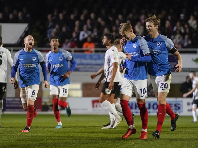 Joe Pigott celebrates his goal in the 3-1 win against Hereford.