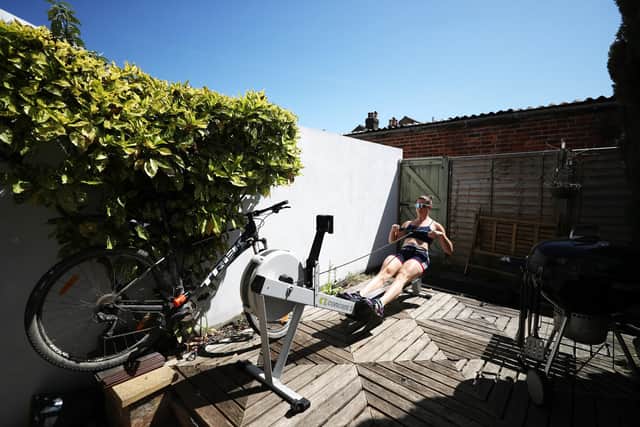 Life in lockdown - Rebecca Muzerie training at her home in Molesey during the first national lockdown in May 2020. Photo by Naomi Baker/Getty Images.