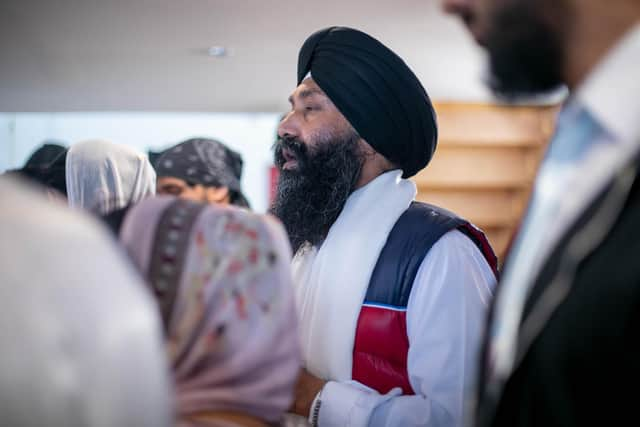 Pictured: Prayers held at the  Sikh temple, Guru Nanak Sar Gurdwara, Somers Town, Portsmouth, during Gurbux Singh Bhakar's funeral. Picture: Habibur Rahman