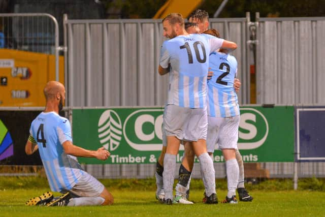 US Portsmouth celebrate their equaliser. Picture: Martyn White