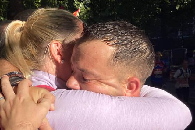 Simon Scott-Munden, 46, ran the London Marathon. Pictured with his wife Lianne. 