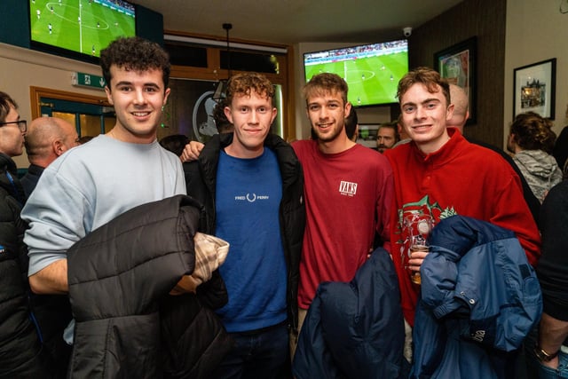 Toby Price, Joshua Grainger, Alex Turtill and Ben Rutherford during the first half of England vs France in the Leopold Tavern in Southsea. Picture: Matthew Clark
