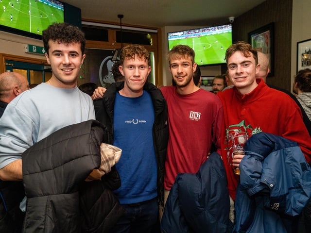 Toby Price, Joshua Grainger, Alex Turtill and Ben Rutherford during the first half of England vs France in the Leopold Tavern in Southsea. Picture: Matthew Clark