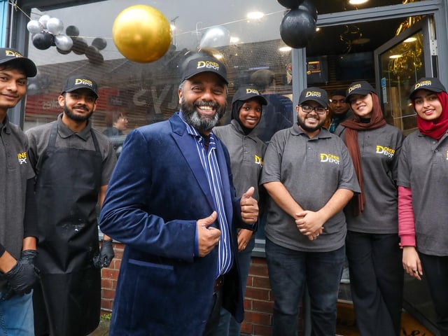 Owner Shamsul Alam (in blue jacket) with his staff at the opening of Doner Depot, Albert Road, Southsea.  Picture: Chris Moorhouse (jpns 210224-27)