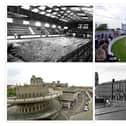 A collage of four of the buildings readers said they want back. From top-left, the Victoria Swimming Baths and Portsmouth Stadium. From bottom-left, the Tricorn and the General Post Office building.