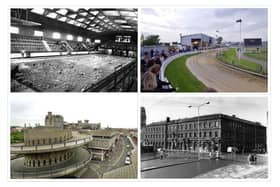 A collage of four of the buildings readers said they want back. From top-left, the Victoria Swimming Baths and Portsmouth Stadium. From bottom-left, the Tricorn and the General Post Office building.