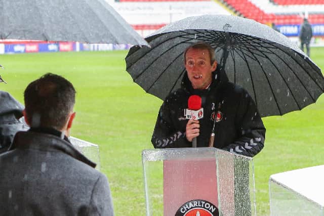 Lee Bowyer gives an interview after Pompey's clash at Charlton was abandoned. Picture: Jacques Feeney/Getty Images