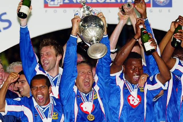 Pompey won promotion to the top flight in 2003 - spending seven seasons there until 2010. (Photo by Mike Hewitt/Getty Images)