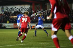 Michael Doyle produced a stunning volley in Pompey's 3-1 triumph at Accrington in March 2016. Picture: Joe Pepler