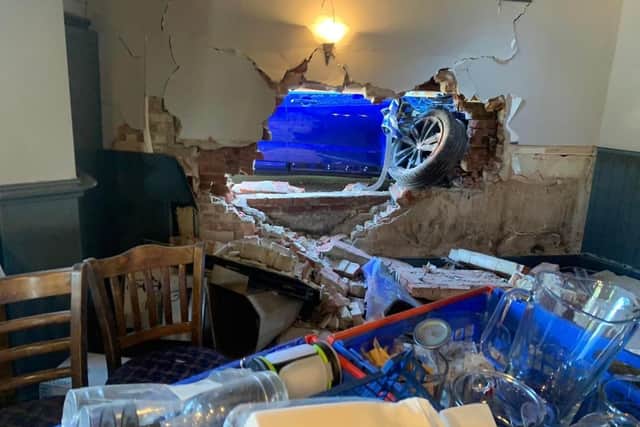 The car slammed into the pub last Saturday.