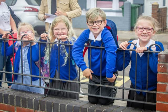 Emily and Miley, both six, joined by Jack and Jessica, both eight, eager to get into school.
Picture: Habibur Rahman
