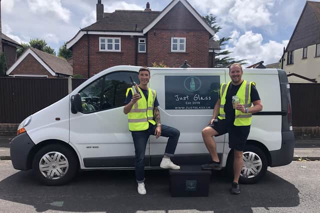L to R: Owen Horsley, from Gosport, and his business partner Oliver Oakley, from Fareham, have set up Just Glass - Portsmouths first kerbside glass recycling scheme. 
