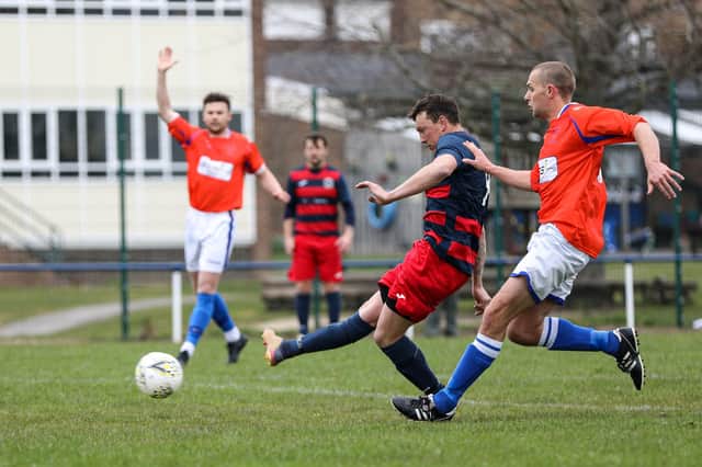 Danny Lane scores for Paulsgrove against Denmead. Picture: Chris Moorhouse