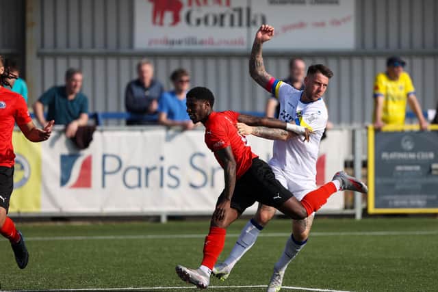 Hawks striker Alex Wall in action against Billericay. Picture: Alex Shute