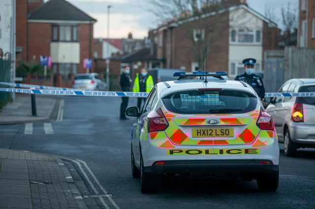 Police in Cornwall Road, Fratton in Portsmouth, on January 22, 2021, after an incident. Picture: Habibur Rahman