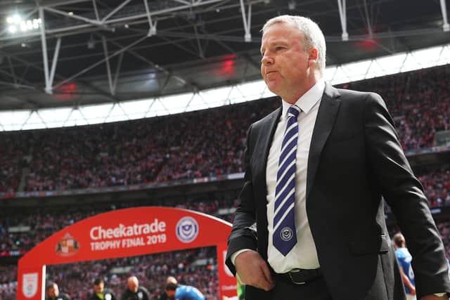 Pompey boss Kenny Jackett walks out to a packed Wembley for the Checkatrade Trophy final against Sunderland in 2019