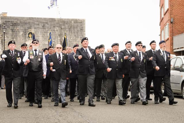 Pictured is: Falkland Veterans march by
Picture: Keith Woodland (190621-382)