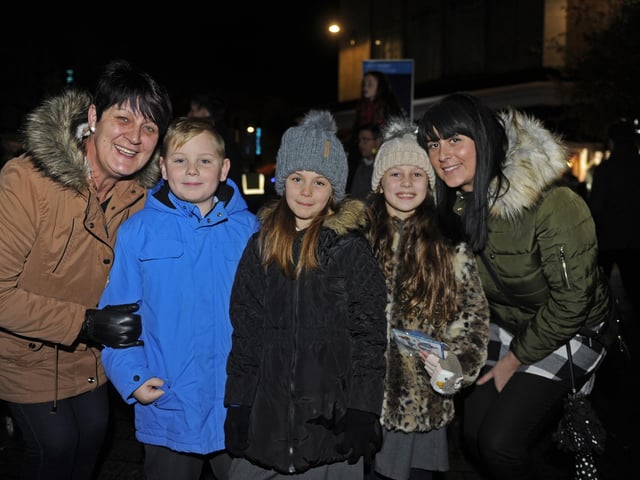 Hundreds of people saw the Christmas lights switch on at Commercial Road, Portsmouth in 2016. (left to right), gran, Maria James with Henry James (nine), Faye Ware (seven), Millie-Mae Petzing and mum Jade Ware from Portsmouth Picture Ian Hargreaves (161295-6)