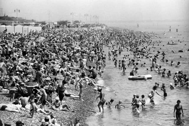 Crowds flock to Southsea beach to take advantage of the sun in July, 1982. The News PP5179