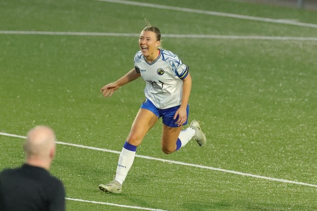 Sarah Butterwort has just scored Hawks' second goal. Picture: Dave Haines