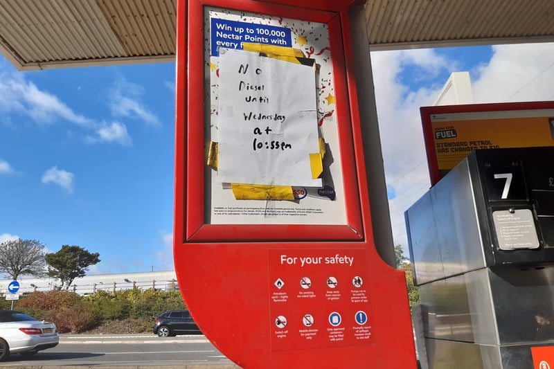 A 'no diesel' sign at the South Tyneside petrol station on Wednesday.