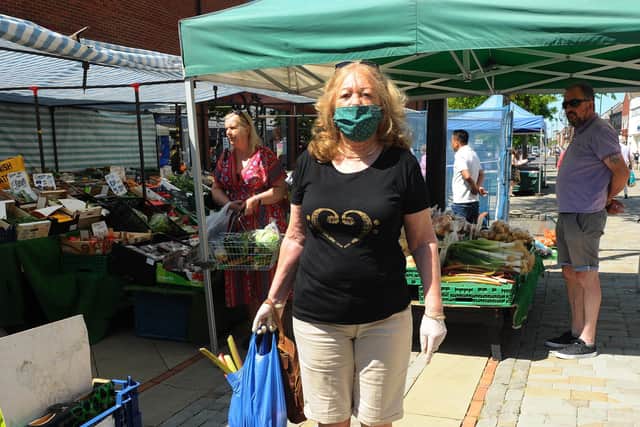 Carol Partlett who felt uneasy shopping at Fareham market.
Picture: Sarah Standing (010620-9267)
