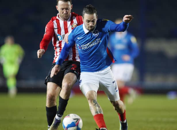 Pompey's Ryan Williams was adamant he was fouled by Aiden McGeady moments before Sunderland's second goal in their 2-0 win at Fratton Park. Picture: Joe Pepler