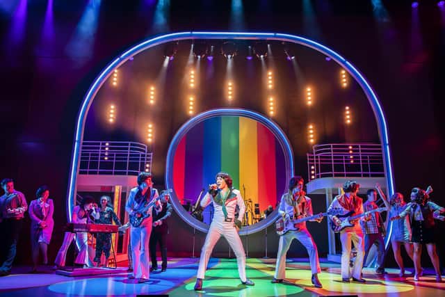 Alex Lodge (centre) and the cast of The Osmonds: A New Musical, which is at Mayflower Theatre from November 8-12, 2022. Picture by Pamela Raith
