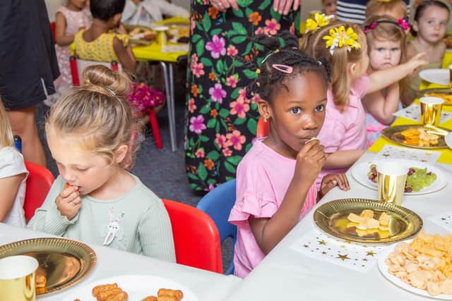 St Nicholas Preschool is celebrating 60 years of providing childcare for the community of Portsmouth this yearon Wednesday 20th July 2022Pictured: Pupils celebrating at St Nicholas Preschool, North End, PortsmouthPicture: Habibur Rahman