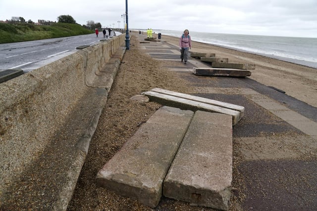 Concrete slabs displaced on the prom
