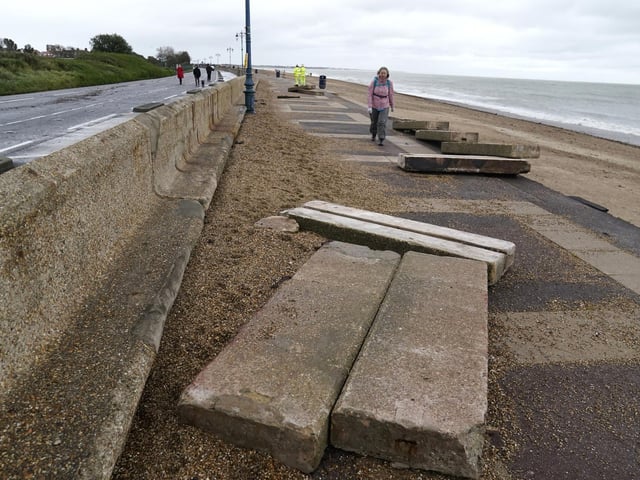 Concrete slabs displaced on the prom