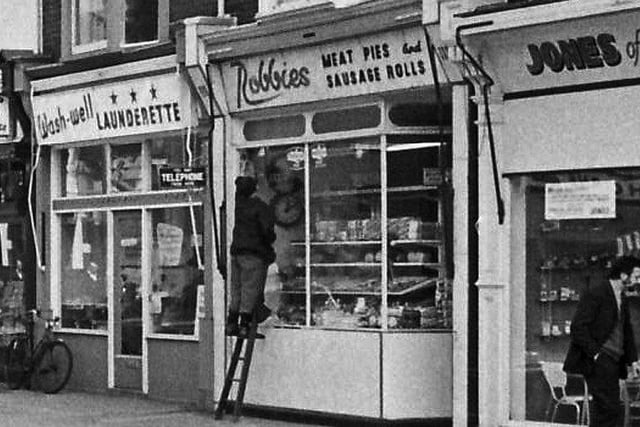 Fawcett Road taken 5th April 1971Wash Well Launderette, Robbie's Meat Pies and Sausage Rolls and Jones of Southsea