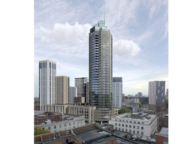 A CGI image of a 38-storey tower planned for the former Debenhams in Portsmouth City Centre