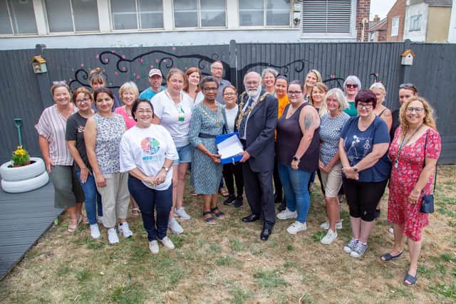 Apprentices and contributors to the time capsule with Lord Mayor of Portsmouth and the Lady Mayoress, Dr Hugh Mason, and Marie Costa. Picture: Habibur Rahman
