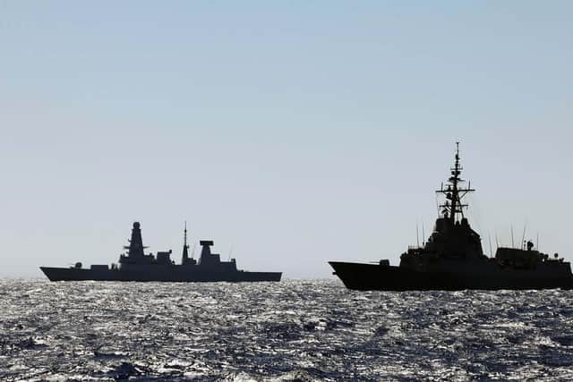 L-R HMS Duncan and ESPS Mendez Nunez F-104 viewed from FS Surcouf. Picture: PO Phot Lee Blease.