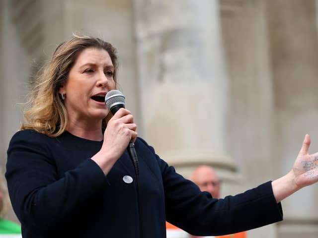Penny Mordaunt at the Stop Aquind rally in Guildhall Square on April 23 Picture: Chris Moorhouse (jpns 220423-027)